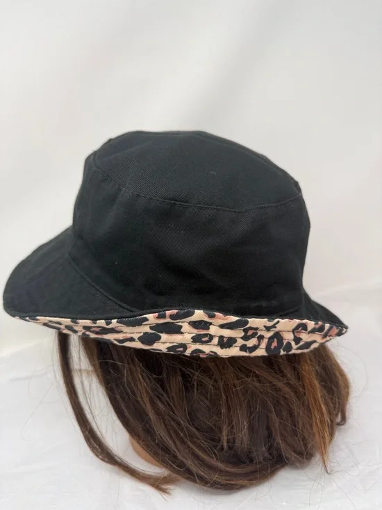 Leopard Print Reversible Bucket Hat Beige Black - Picture 4 of 5